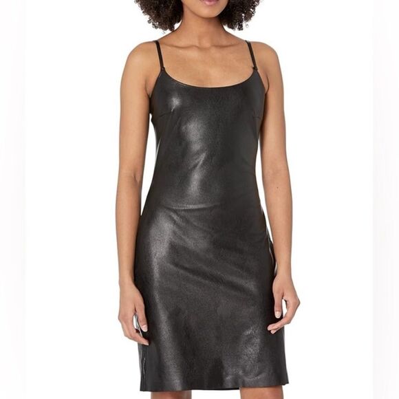 Commando Black Faux Leather Spaghetti Strap Slip Dress Size Medium - Picture 1 of 5